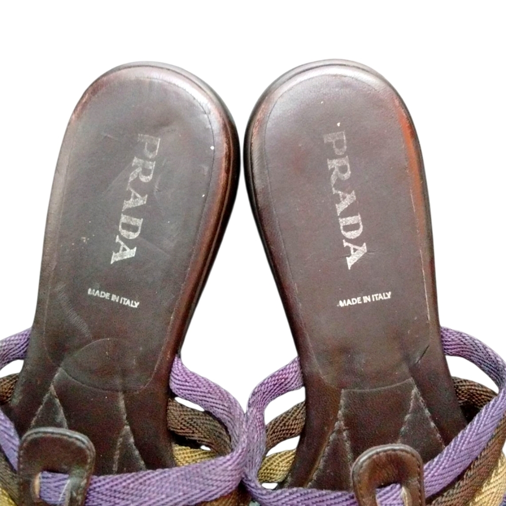 PRADA Purple and Gold Rope and Leather Slip On Strappy Sandals, size 7.5 - Picture 3 of 10